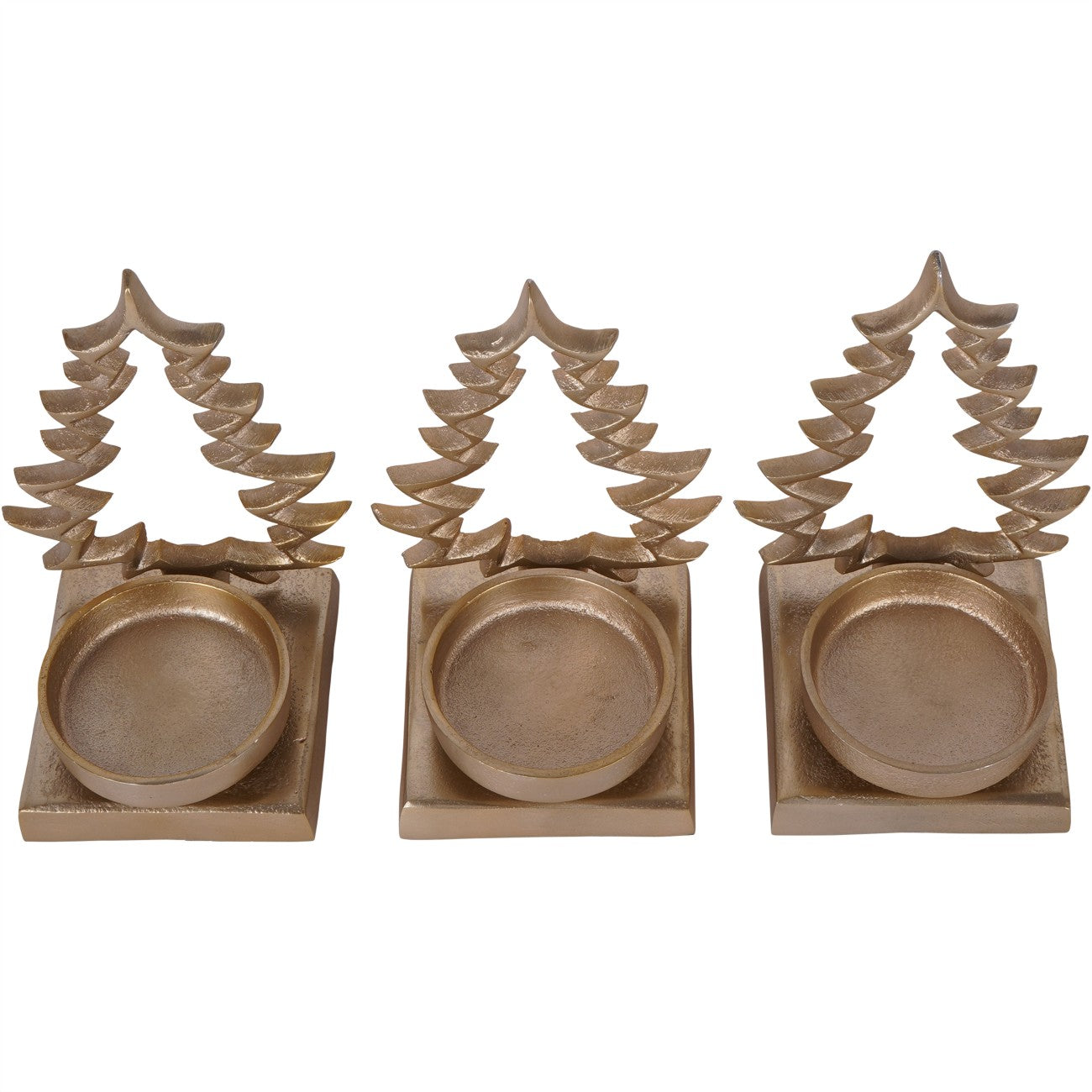 Set of 3 Laura Ashley  Festive Aluminium Xmas Tree Gold Tealight Holders
